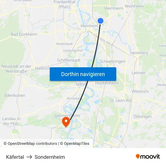 Käfertal to Sondernheim map