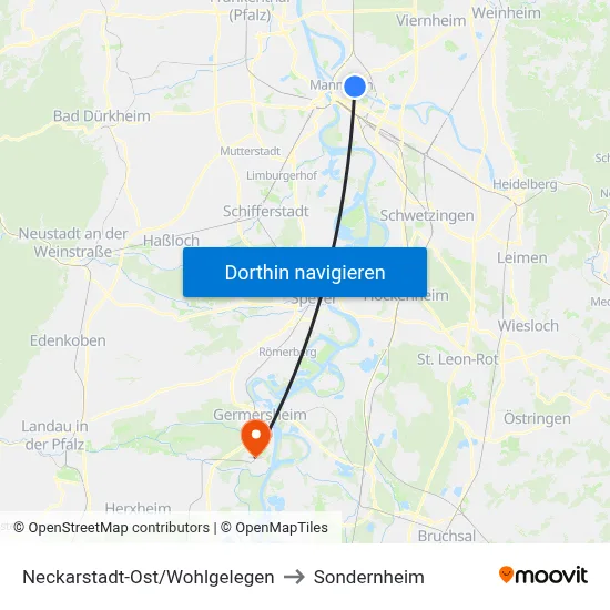 Neckarstadt-Ost/Wohlgelegen to Sondernheim map