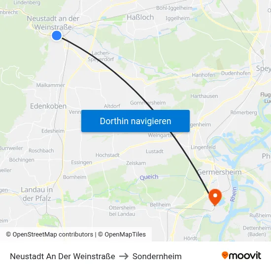 Neustadt An Der Weinstraße to Sondernheim map