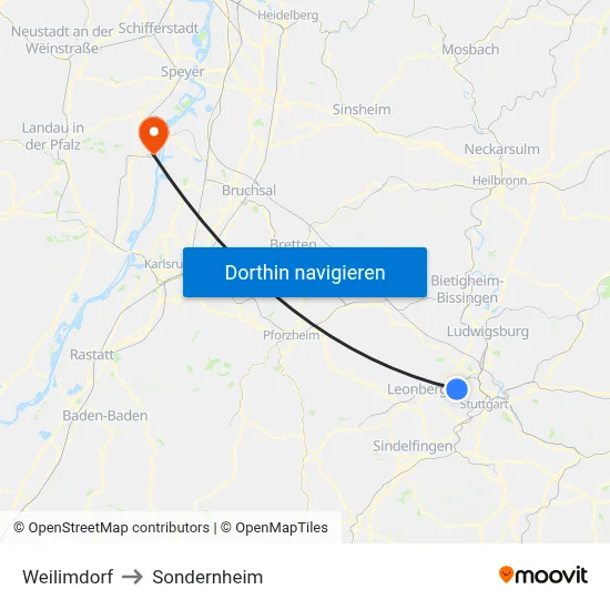 Weilimdorf to Sondernheim map