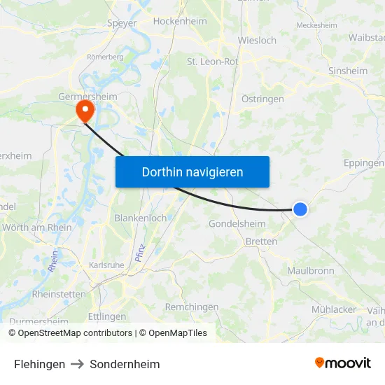 Flehingen to Sondernheim map