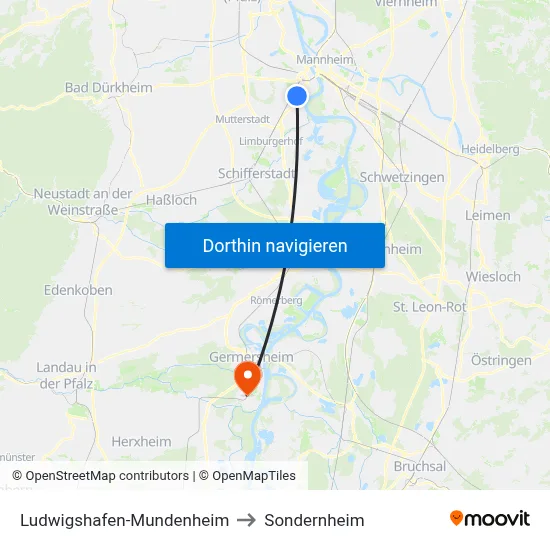 Ludwigshafen-Mundenheim to Sondernheim map
