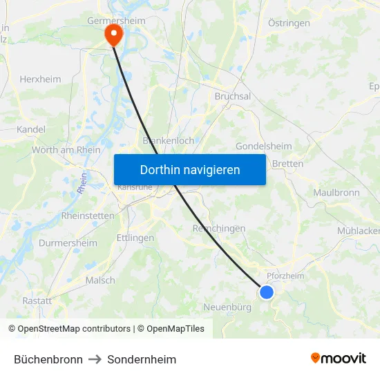 Büchenbronn to Sondernheim map