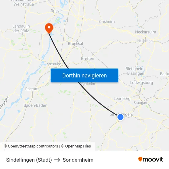 Sindelfingen (Stadt) to Sondernheim map