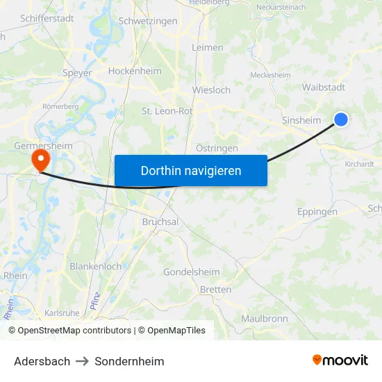 Adersbach to Sondernheim map
