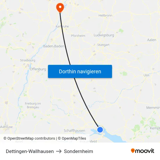 Dettingen-Wallhausen to Sondernheim map