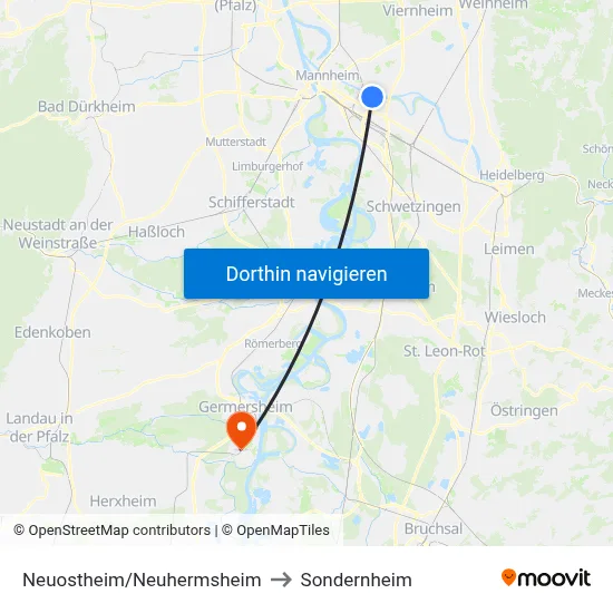 Neuostheim/Neuhermsheim to Sondernheim map