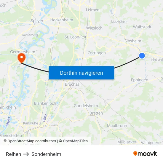 Reihen to Sondernheim map