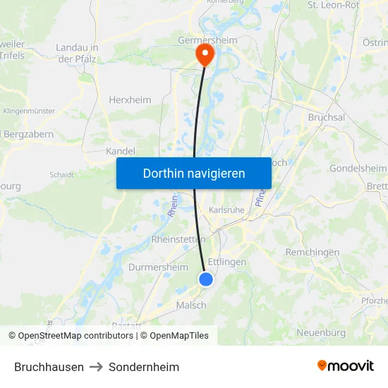 Bruchhausen to Sondernheim map