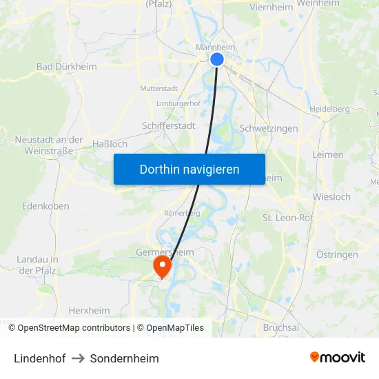 Lindenhof to Sondernheim map