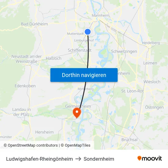 Ludwigshafen-Rheingönheim to Sondernheim map