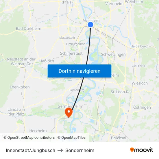 Innenstadt/Jungbusch to Sondernheim map