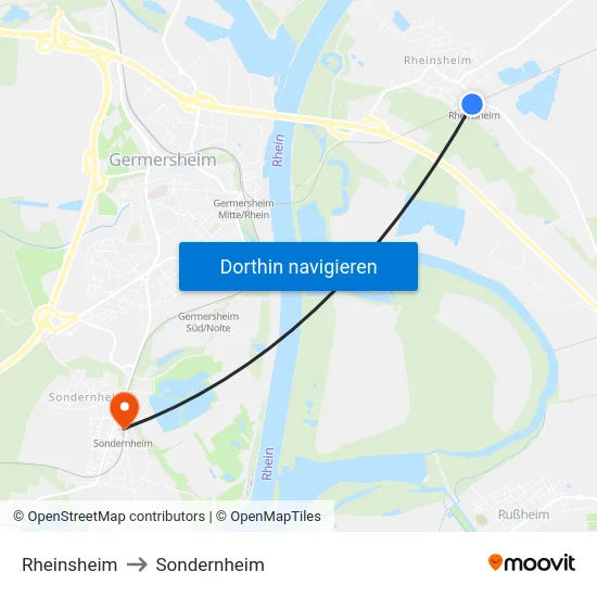 Rheinsheim to Sondernheim map