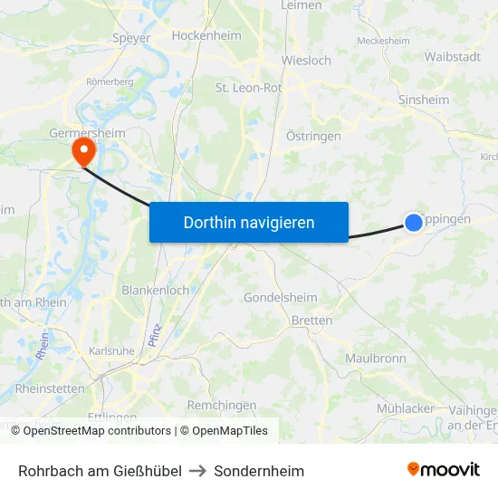 Rohrbach am Gießhübel to Sondernheim map