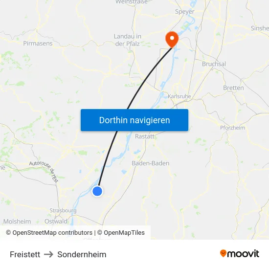 Freistett to Sondernheim map