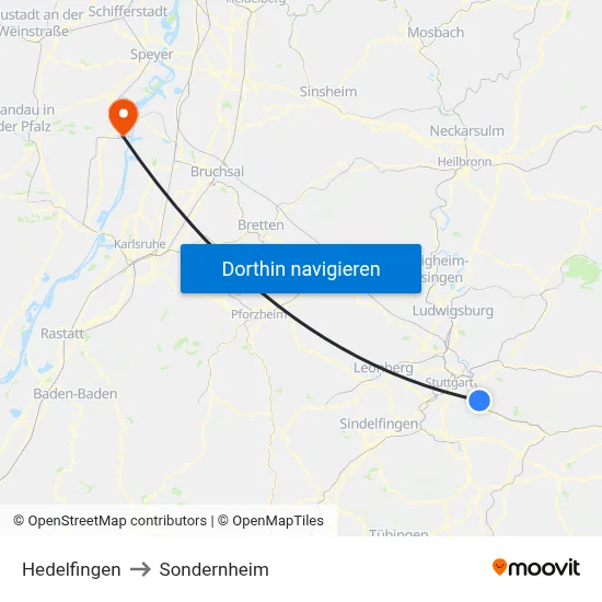 Hedelfingen to Sondernheim map