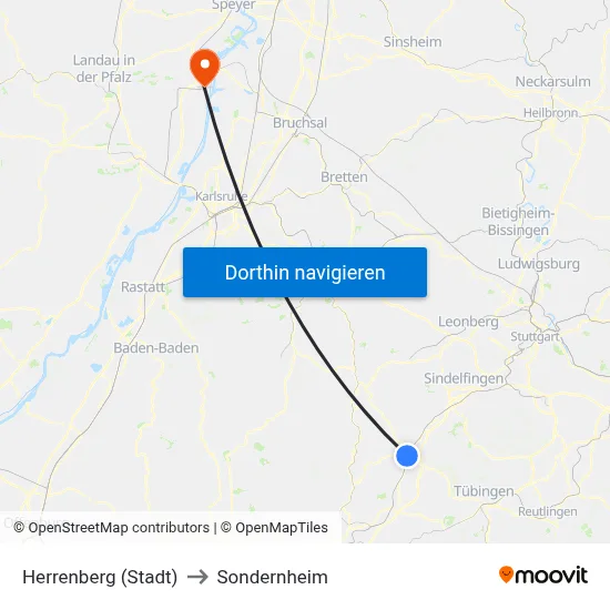 Herrenberg (Stadt) to Sondernheim map