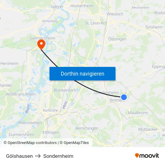 Gölshausen to Sondernheim map