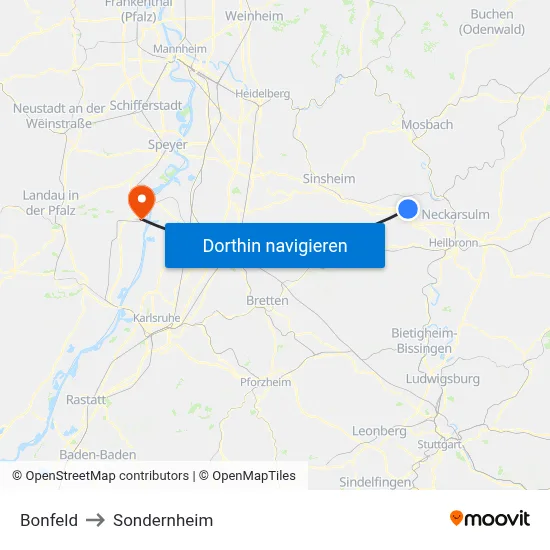Bonfeld to Sondernheim map