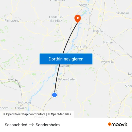 Sasbachried to Sondernheim map