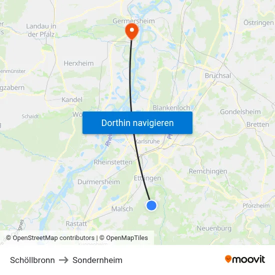 Schöllbronn to Sondernheim map