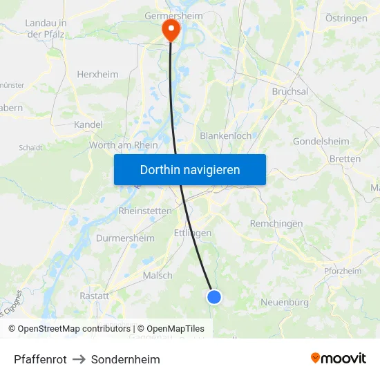 Pfaffenrot to Sondernheim map