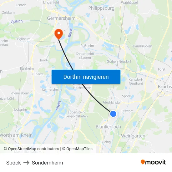 Spöck to Sondernheim map