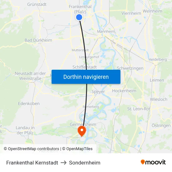 Frankenthal Kernstadt to Sondernheim map