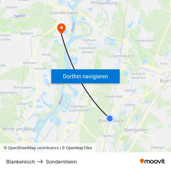Blankenloch to Sondernheim map