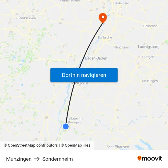 Munzingen to Sondernheim map
