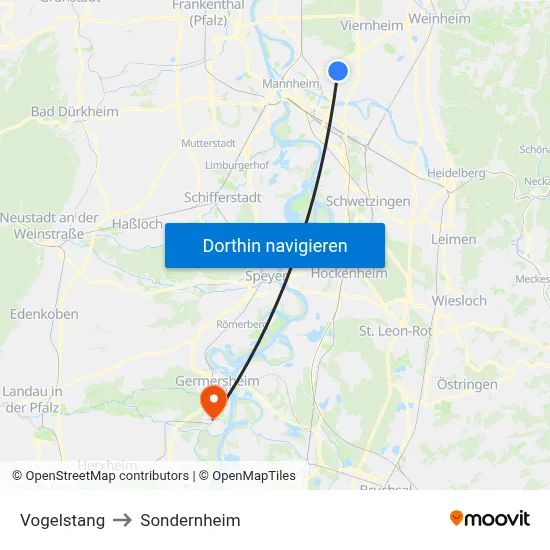 Vogelstang to Sondernheim map
