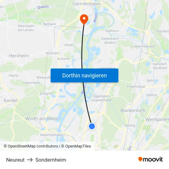 Neureut to Sondernheim map