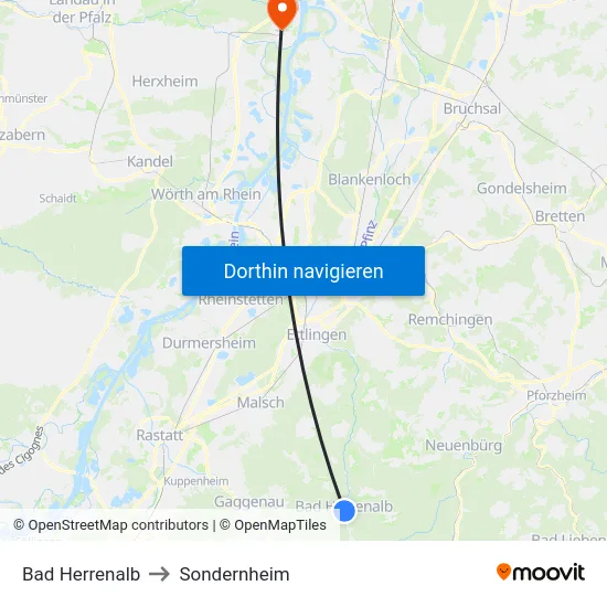Bad Herrenalb to Sondernheim map