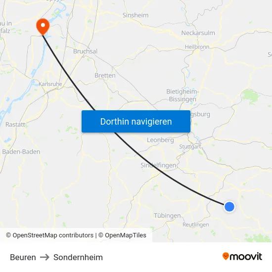 Beuren to Sondernheim map