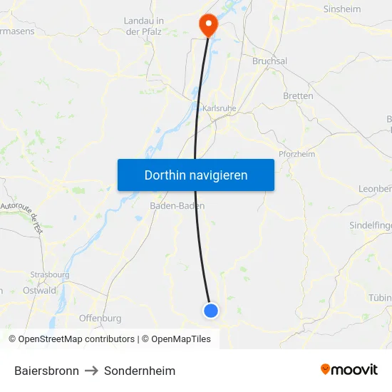 Baiersbronn to Sondernheim map