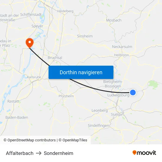 Affalterbach to Sondernheim map