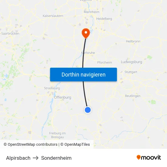 Alpirsbach to Sondernheim map