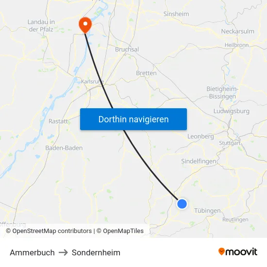 Ammerbuch to Sondernheim map