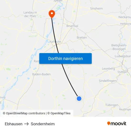 Ebhausen to Sondernheim map