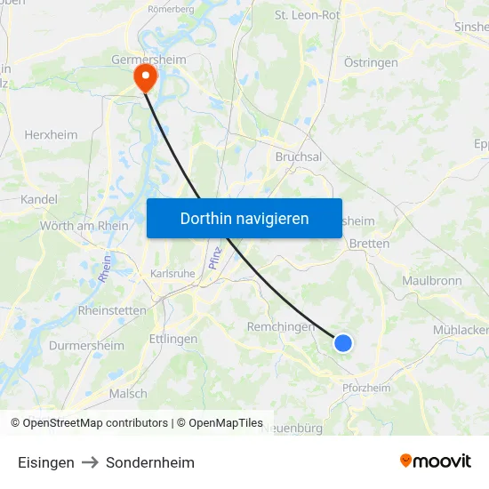 Eisingen to Sondernheim map