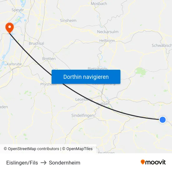 Eislingen/Fils to Sondernheim map