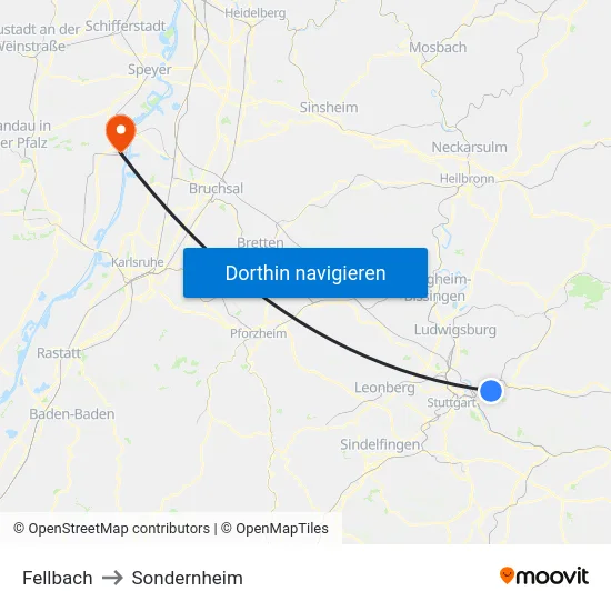 Fellbach to Sondernheim map