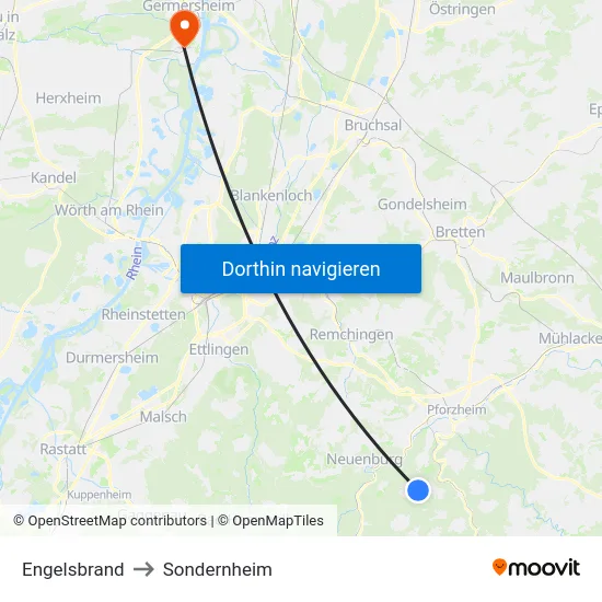 Engelsbrand to Sondernheim map