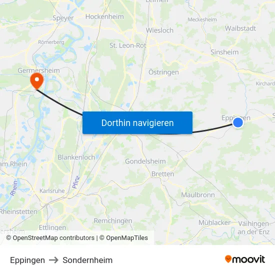 Eppingen to Sondernheim map