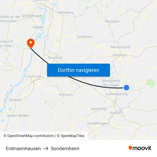Erdmannhausen to Sondernheim map