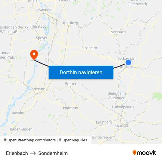 Erlenbach to Sondernheim map