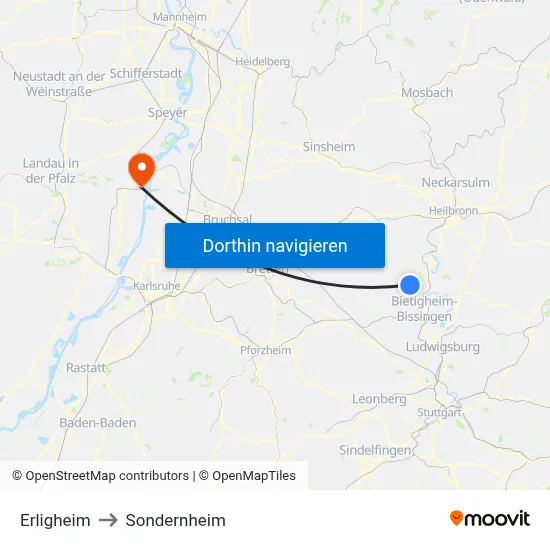 Erligheim to Sondernheim map
