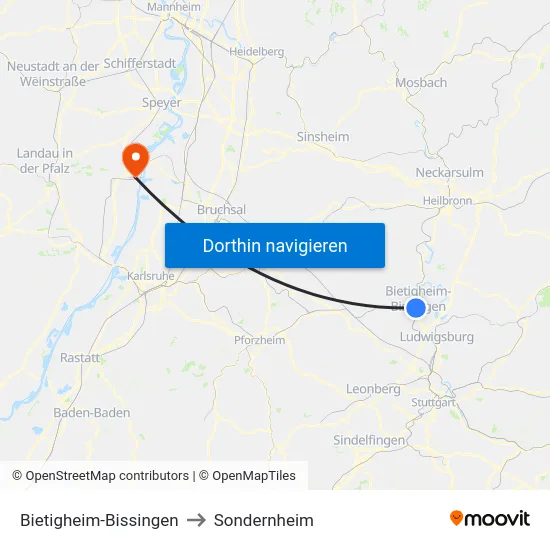 Bietigheim-Bissingen to Sondernheim map