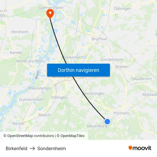 Birkenfeld to Sondernheim map