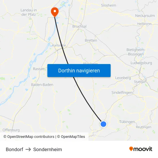 Bondorf to Sondernheim map